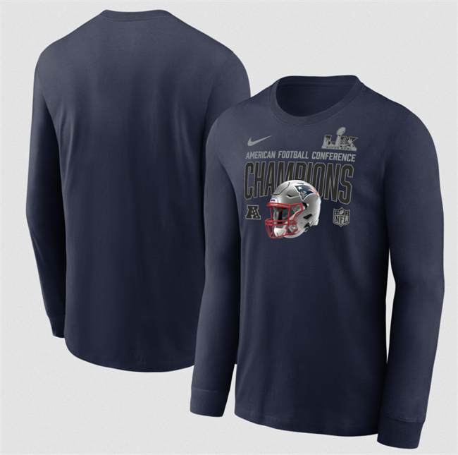 Men's New England Patriots Navy 2025 AFC Champions Glory Shield Long Sleeve T-Shirt